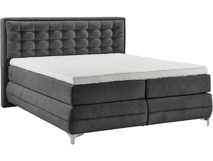 Musterring Boxspringbett Dubai, Winkelfuß in Chrom, 3 Härtegrade, Kopfteil in Kassettensteppung, grau, TYPD Tonnentaschenfederkern-Unterpolsterung, 7-Zonen-Taschen-Federkernmatratze , H2 (75 kg) von Musterring