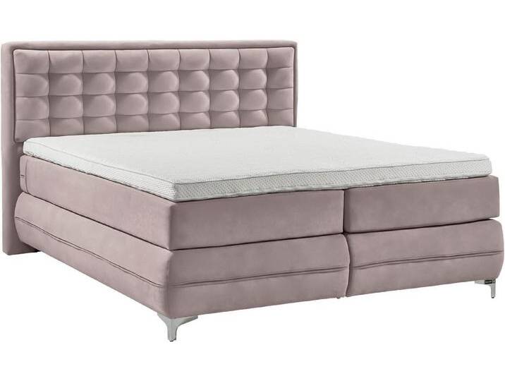 Musterring Boxspringbett Dubai, Winkelfuß in Chrom, 3 Härtegrade, Kopfteil in Kassettensteppung, rosa, TYPB Bonnellfederkern-Unterpolsterung, 7-Zonen-Taschen-Federkernmatratze , H4 (75 kg - 100 kg) von Musterring