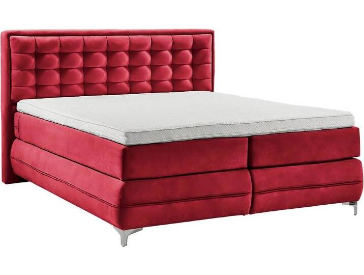 Musterring Boxspringbett Dubai, Winkelfuß in Chrom, 3 Härtegrade, Kopfteil in Kassettensteppung, rot, TYPD Tonnentaschenfederkern-Unterpolsterung, 7-Zonen-Taschen-Federkernmatratze , H4 (100 kg) von Musterring