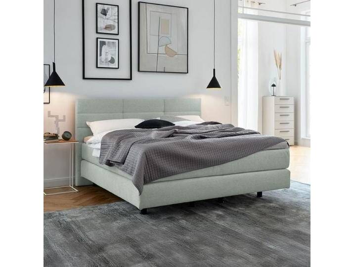 Musterring Boxspringbett Elias Webstoff mit Kopfteil Ziegelsteppung 140x200cm TTF-Box Härtegrad: H3 Hellgrau modern von Musterring