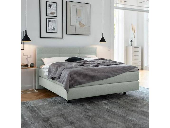 Musterring Boxspringbett Elias Webstoff mit Kopfteil Ziegelsteppung 200x200cm TTF-Box Härtegrad: H2/H3 Hellgrau modern von Musterring