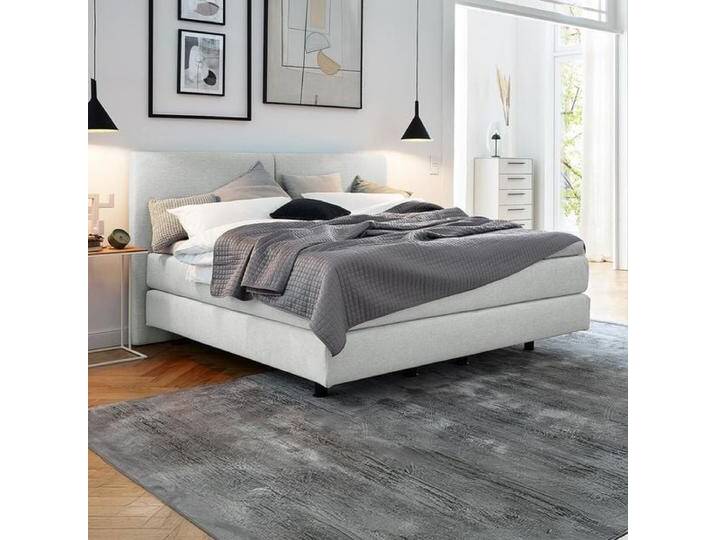 Musterring Boxspringbett Elias Webstoff mit Kopfteil geradlinig 140x200cm TTF-Box Härtegrad: H3 Hellgrau modern von Musterring