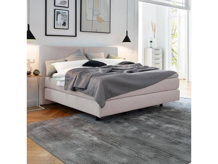 Musterring Boxspringbett Elias Webstoff mit Kopfteil geradlinig 200x200cm TTF-Box Härtegrad: H2/H3 Hellgrau modern von Musterring