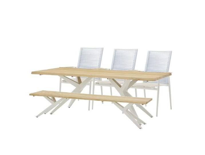 Musterring Gartenmöbel-Set mit Gartentisch Dänemark, Bank Skagen und Stuhl Kopenhagen, 5-teilig - Rope himmelblau von Musterring