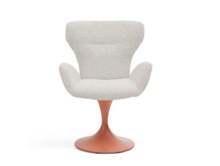 Musterring JustB SP150 Schalensessel - in verschiedenen Bezugs-und Gestellvarianten - Bouclé Alpine champagne , Tulpenfuß Metall Lack blush , ohne Funktion, Modern, Skandinavisch, Drehfunktion, Rückholfunktion von Musterring