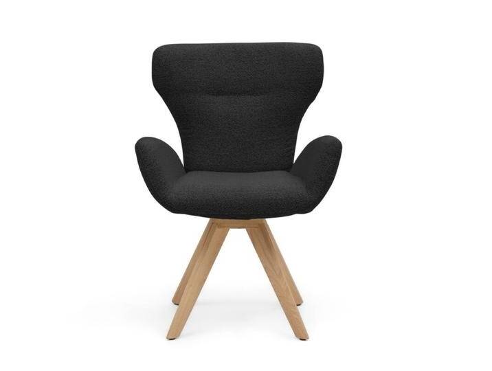 Musterring JustB SP150 Schalensessel - in verschiedenen Bezugs-und Gestellvarianten - Bouclé Alpine onyx , Stativgestell Eiche massiv , ohne Funktion, Modern, Skandinavisch, Drehfunktion, Rückholfunktion von Musterring
