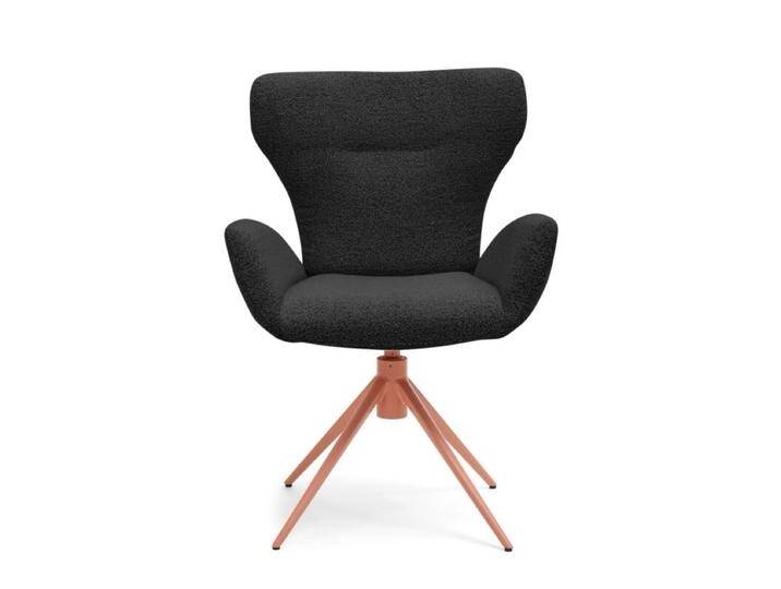 Musterring JustB SP150 Schalensessel - in verschiedenen Bezugs-und Gestellvarianten - Bouclé Alpine onyx , Stativgestell Metall Lack blush , ohne Funktion, Modern, Skandinavisch, Drehfunktion, Rückholfunktion von Musterring