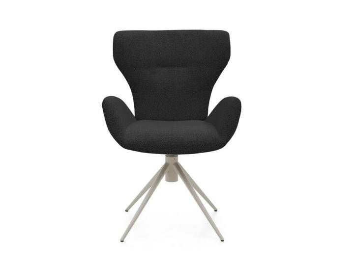 Musterring JustB SP150 Schalensessel - in verschiedenen Bezugs-und Gestellvarianten - Bouclé Alpine onyx , Stativgestell Metall Lack seidengrau , inkl. Drehfunktion & Rückholfunktion von Musterring
