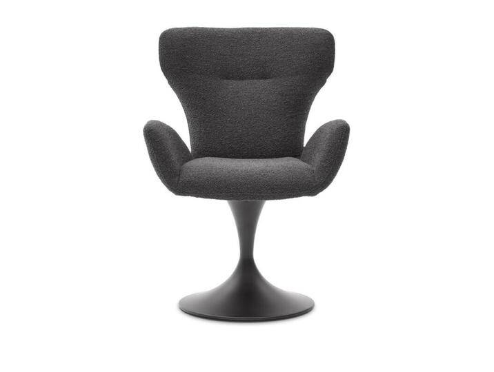 Musterring JustB SP150 Schalensessel - in verschiedenen Bezugs-und Gestellvarianten - Bouclé Alpine onyx , Tulpenfuß Metall Lack schwarz , inkl. Drehfunktion & Rückholfunktion, Modern, Skandinavisch, Drehfunktion, Rückholfunktion von Musterring