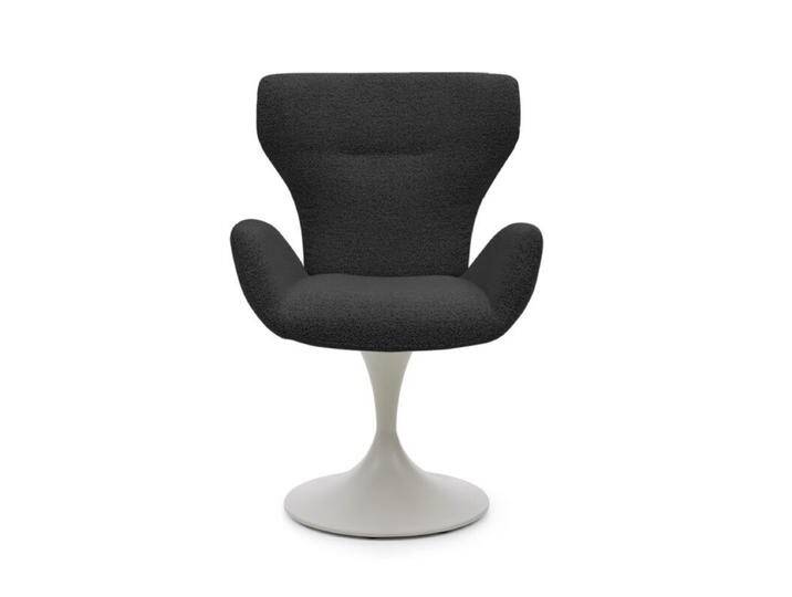Musterring JustB SP150 Schalensessel - in verschiedenen Bezugs-und Gestellvarianten - Bouclé Alpine onyx , Tulpenfuß Metall Lack seidengrau , ohne Funktion, Modern, Skandinavisch, Drehfunktion, Rückholfunktion von Musterring
