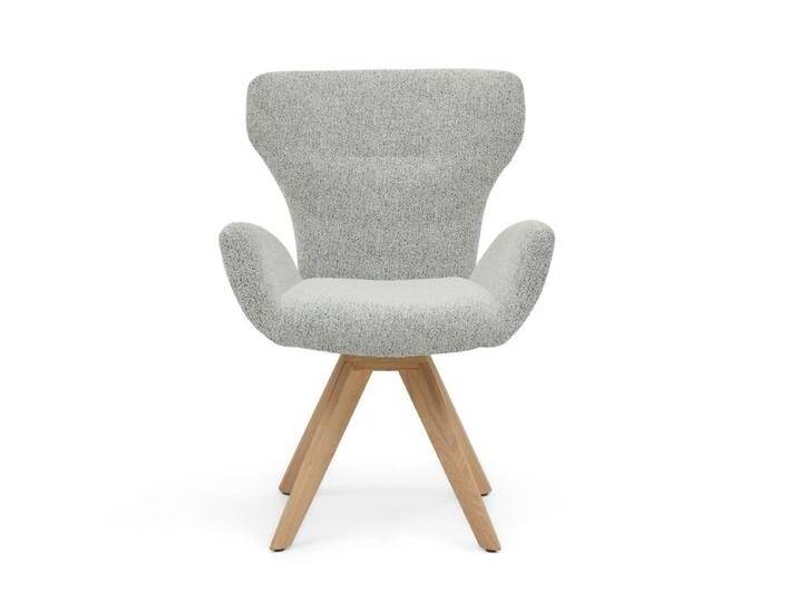 Musterring JustB SP150 Schalensessel - in verschiedenen Bezugs-und Gestellvarianten - Bouclé Elegant wish champagne , Stativgestell Eiche massiv , ohne Funktion, Modern, Skandinavisch, Drehfunktion, Rückholfunktion von Musterring