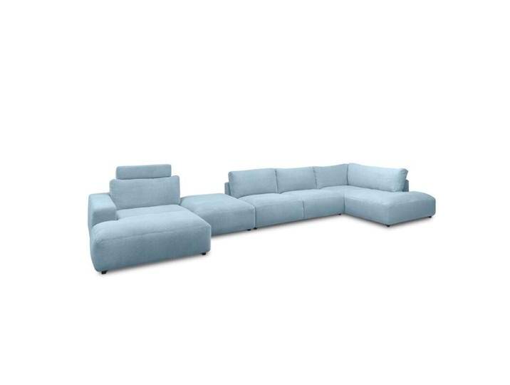 Musterring Lucia Wohnlandschaft Cord mit Zwischenhocker - Cord light blue , inkl. Kopfstütze , links, Modern, Zeitlos von Musterring