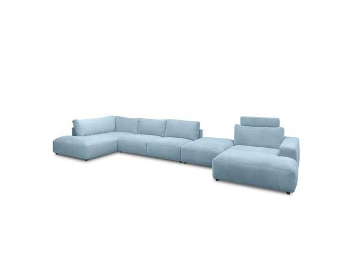 Musterring Lucia Wohnlandschaft Cord mit Zwischenhocker - Cord light blue , inkl. Kopfstütze , rechts, Modern, Zeitlos von Musterring