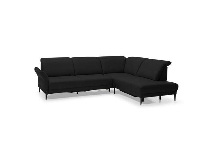 Musterring MR 1350 Ecksofa in Leder inkl. Kopfteilverstellung und optionalen Funktionen - Echtleder Torro schwarz , Komfort-Funktionsset inkl. manueller Sitztiefenverstellung , rechts von Musterring