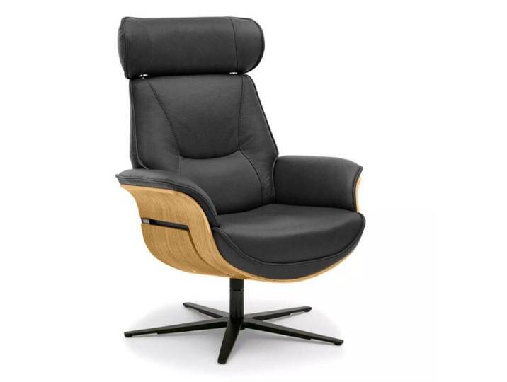 Musterring MR 276 Relaxsessel Leder oder Microfaser mit Relaxfunktionen - Echtleder Torro schwarz , Eiche hell , ohne Zusatzausstattung, Modern, Zeitlos, Drehfunktion, manuelle Rückenteilverstellung, Memoryfunktion, manuelle Kopfteilverstellung von Musterring