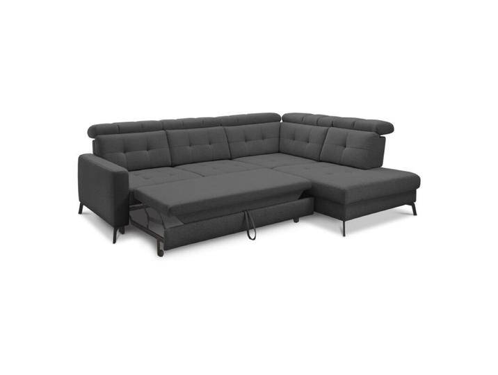 Musterring MR 4615 Ecksofa gesteppt mit optionalen Funktionen - Flachgewebe Mono anthrazit , Schlaffunktion , rechts von Musterring