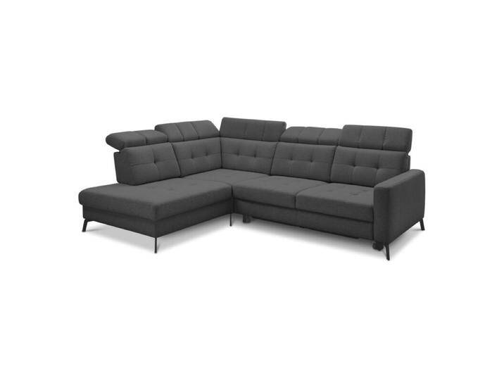 Musterring MR 4615 Ecksofa gesteppt mit optionalen Funktionen - Flachgewebe Mono anthrazit , manuelle Kopfteilverstellung & Schlaffunktion , links von Musterring