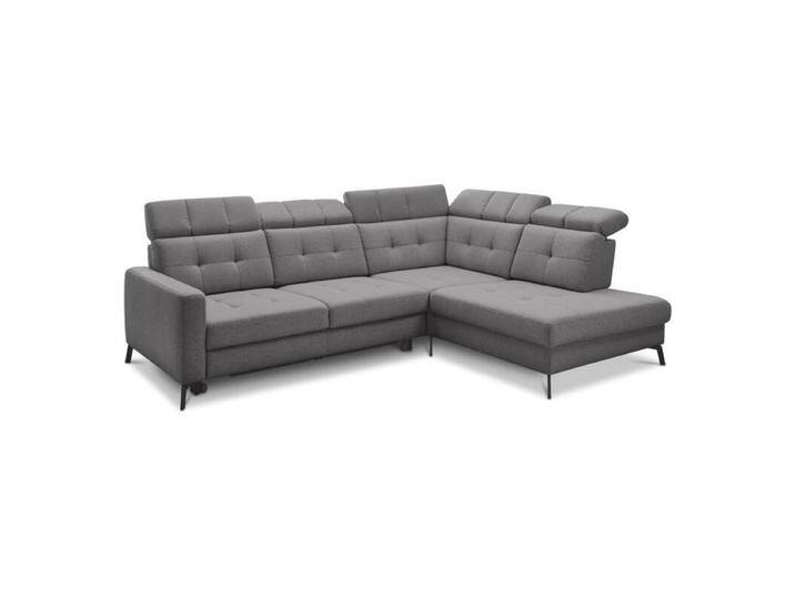 Musterring MR 4615 Ecksofa gesteppt mit optionalen Funktionen - Flachgewebe Mono grey , manuelle Kopfteilverstellung , rechts von Musterring