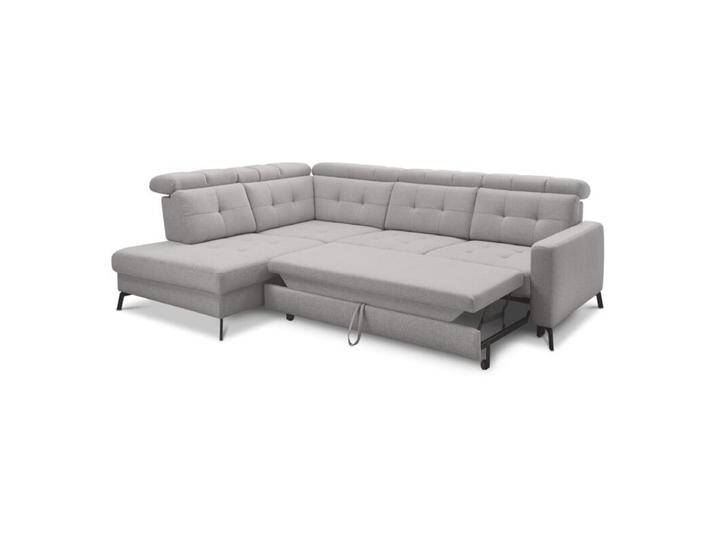 Musterring MR 4615 Ecksofa gesteppt mit optionalen Funktionen - Flachgewebe Mono light grey , Schlaffunktion , links von Musterring