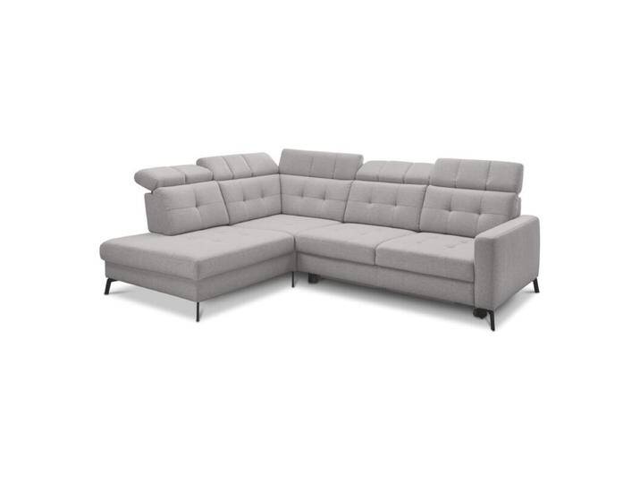 Musterring MR 4615 Ecksofa gesteppt mit optionalen Funktionen - Flachgewebe Mono light grey , manuelle Kopfteilverstellung & Schlaffunktion , links von Musterring
