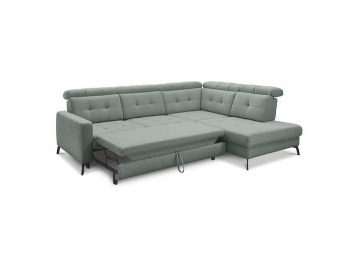 Musterring MR 4615 Ecksofa gesteppt mit optionalen Funktionen - Flachgewebe Mono mint , Schlaffunktion , rechts von Musterring