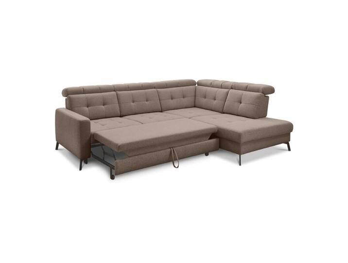 Musterring MR 4615 Ecksofa gesteppt mit optionalen Funktionen - Flachgewebe Mono taupe , Schlaffunktion , rechts von Musterring