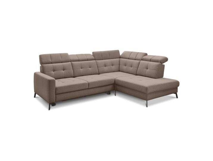 Musterring MR 4615 Ecksofa gesteppt mit optionalen Funktionen - Flachgewebe Mono taupe , manuelle Kopfteilverstellung & Schlaffunktion , rechts von Musterring