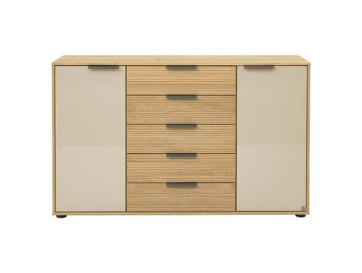 Musterring SIDEBOARD SAN FRANCISCO, Champagner, Eiche Bianco, teilmassiv, 2 Fächer, 5 Schubladen, 141x86x43 cm, DIN EN ISO 9001, Made in Germany, von Musterring