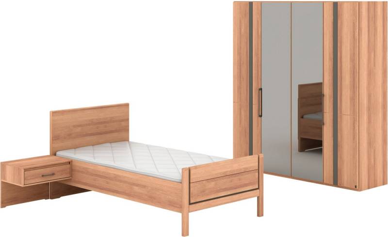 Musterring Schlafzimmer-Set Sorrent, Kleiderschrank, Bett & Nachtkommoden, teilmassiv Eiche, (2er-Set Nachtschränke, Drehtürenschrank 200 cm, Bett 100x200 cm), mit Dreh- und Falttüren, Schrankbreite 200cm, Bett mit Stollfuß von Musterring
