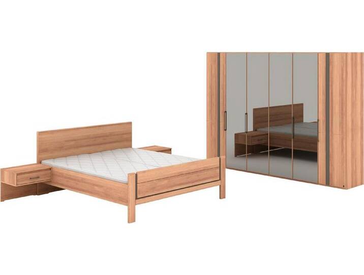 Musterring Schlafzimmer-Set Sorrent, Kleiderschrank, Bett & Nachtkommoden, teilmassiv Eiche, (2er-Set Nachtschränke, Drehtürenschrank 300 cm, Bett 180x200 cm), Bett mit Stollenfuß, Eiche teilmassiv, Spiegeltüren in Parsol-Bronze von Musterring
