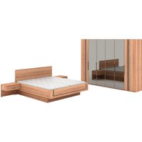 Musterring Schlafzimmer-Set "Sorrent, Kleiderschrank, Bett & Nachtkommoden, teilmassiv Eiche" 2er-Set Nachtschränke, Drehtürenschrank 300 cm, Bett 180x200 cm, Bett schwebende Optik, Eiche teilmassiv, Spiegeltüren in Parsol-Bronze von Musterring