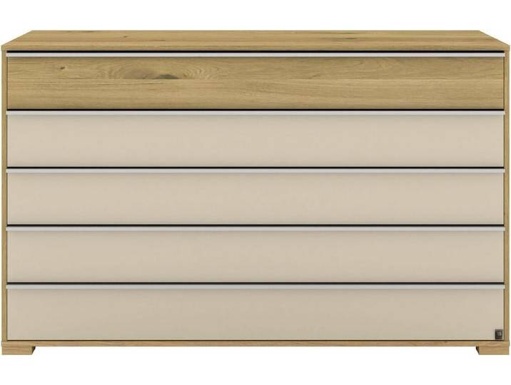 Musterring Schubkastenkommode Savona Sideboard, Wäscheschrank, mit Schubladen, teilmassiv, 141 cm (Bianco-Eiche, mit Glas, mit Selbsteinzug und Dämpfung, MADE IN GERMANY), Fronten in Bianco-Eiche massiv und Glas Champagner von Musterring
