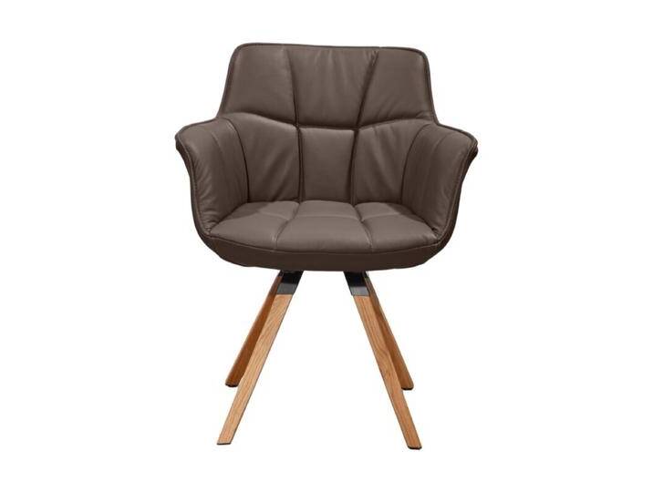 Musterring Tamina Schalensessel in Leder mit Stativgestell aus Eisen oder Wildeiche - Wildeiche massiv geölt , Leder Florenz dunkelbraun , ohne Funktion, Industrial, Modern, Drehfunktion, Rückholfunktion von Musterring