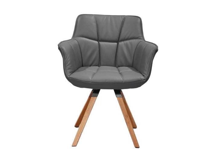 Musterring Tamina Schalensessel in Leder mit Stativgestell aus Eisen oder Wildeiche - Wildeiche massiv geölt , Leder Florenz dunkelgrau , ohne Funktion, Industrial, Modern, Drehfunktion, Rückholfunktion von Musterring