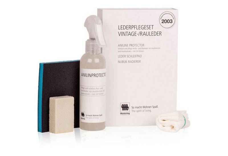 Musterring Vintage- & Rauleder Möbelreiniger (Set, [- 200ml Lederprotektor & Pflegezubehör Pflegeset für Sessel & Sofas mit Rauleder, Vintage- und Nubukleder) von Musterring