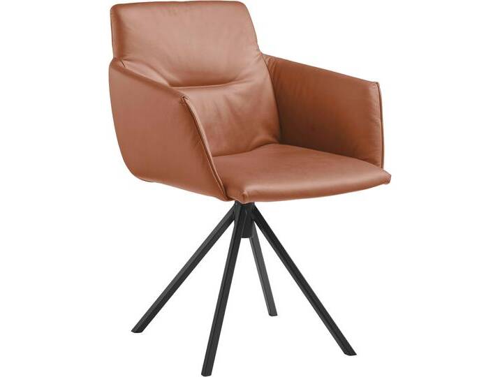 Polsterstuhl MUSTERRING JustB SP500 , braun (cognac), nicht drehbar, Stühle, mit Armlehne, wahlweise mit Drehfunktion, Stativgestell in schwarz von Musterring