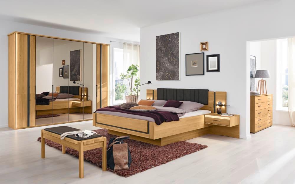 Schlafzimmer Sorrent in Eiche massiv/Schiefer-Nachbildung, 180 x 200 cm, Schrank 300 x 216 cm von Musterring
