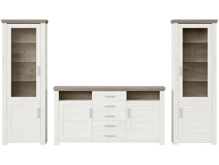 SetOne by Musterring WOHNWAND, Weiß, Eiche, Metall, 12 Fächer, 5 Schubladen, 310x206.6x51.2 cm, Beimöbel erhältlich, Wohnzimmer, Wohnwände, Anbauwände von Musterring