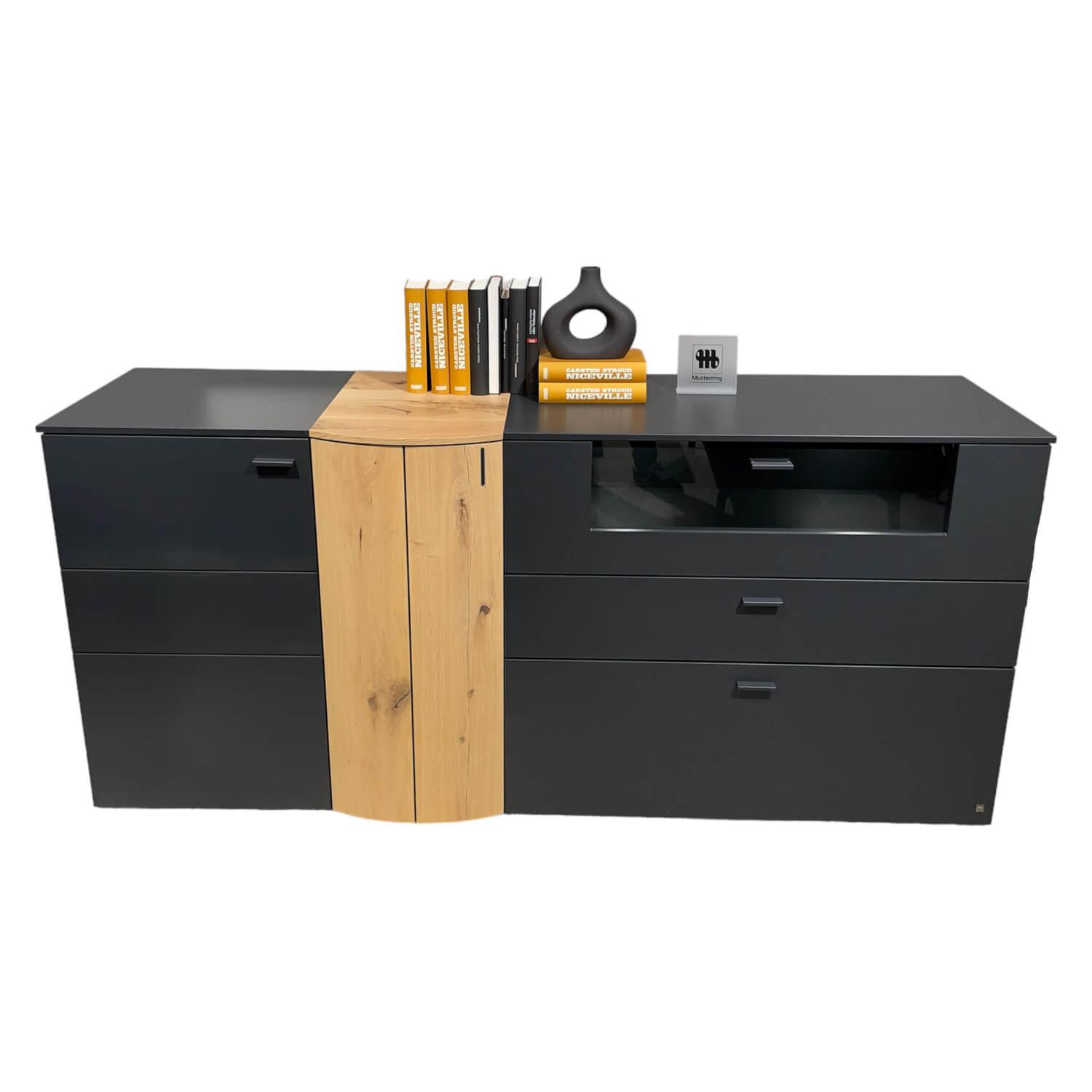 Sideboard Sigra Lack Seidenmatt Anthrazit Balkeneiche Natur Mit Beleuchtung von Musterring