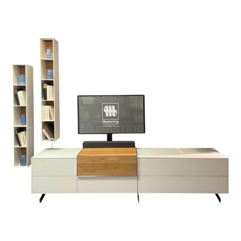 Wohnwand Q Media 2 0 Front Und Korpus Mattglas Weiß PG5 Mittelelement Eiche Mass... von Musterring