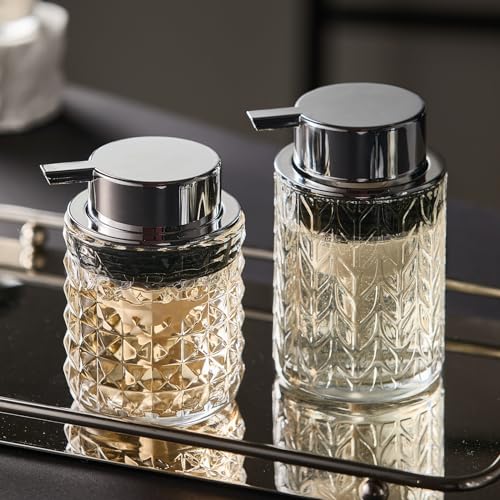 2 Stück Seifenspender Glas,MUSTORN Schaum Seifenspender für Badezimmer & Küche Arbeitsplatte soap Dispenser mit Silberne Schaumpumpe von Mustorn