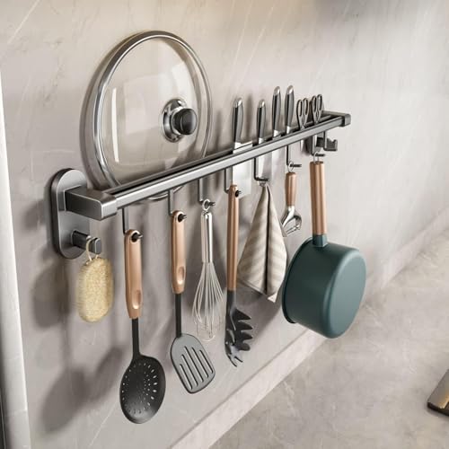 Mustorn Hakenleiste Küche ohne Bohren Aluminium Hakenleiste küchenutensilienhalter Hakenleiste Küche Wasserdicht 10 Bewegliche Haken 60cm Grau Mustorn Hakenleiste Küche ohne Bohren Aluminium Hakenleiste küchenutensilienhalter Hakenleiste Küche Wasserdicht 10 Bewegliche Haken 60cm Grau von Mustorn