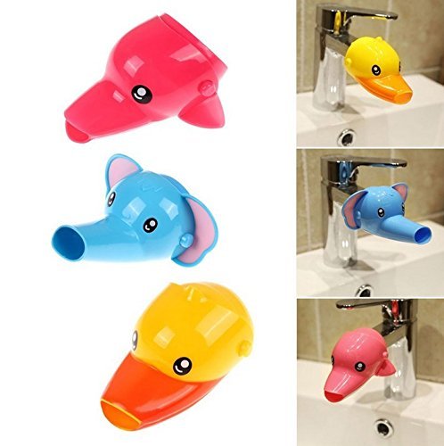 Musuntas 2pcs Wasserhahn Verlängerung Hahn Extender für Kinder Baby Hände waschen Badezimmer-Cartoon Tier Design Hand waschen Waschbecken Ente + Elefant von Musuntas