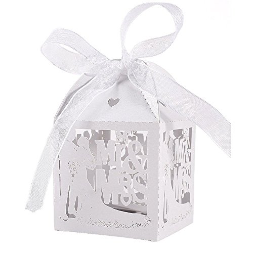 Musuntas 50Tlg.Mr & Mrs Vogelkäfig-Entwurf Hochzeit Taufe Gastgeschenk Geschenkbox Kartonage Schachtel Tischdeko Bonboniere Box Hochzeit Dekoration（ ivory weiß) von Mcties