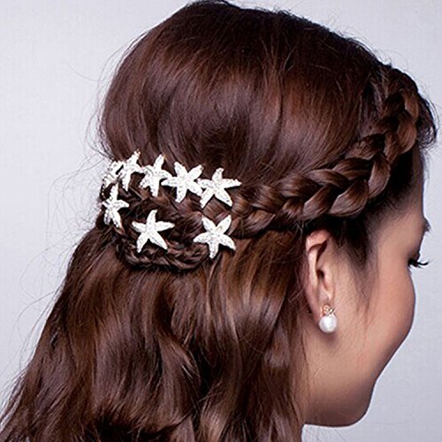Musuntas 6er Set wunderschöne weiß Haarnadeln Haarspiralen Curlies süße Stern Seestern mit Perlen Strass, Braut Hochzeit Haarschmuck von Musuntas