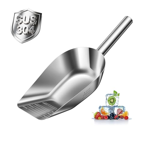 Mutclord Kleine Eisschaufel aus Metall für Gefrierschrank-Maschinen-Eimer, 304 Edelstahl, lebensmittelechtes Material, 237 ml Fassungsvermögen, mit präzisen Messskalenlinien von Mutclord