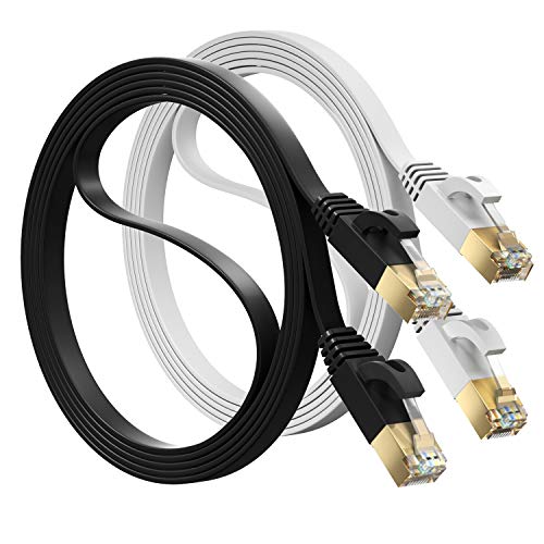 MutecPower 2m 2 Pack ULTRA FLACHES Cat 7 Ethernet Netzwerkkabel mit RJ45 Steckern - SFTP - 600 MHz - 2 meter Schwarz und Weiße Kabel mit Kabelbindern und Clips MutecPower 2m 2 Pack ULTRA FLACHES Cat 7 Ethernet Netzwerkkabel mit RJ45 Steckern - SFTP - 600 MHz - 2 meter Schwarz und Weiße Kabel mit Kabelbindern und Clips von MutecPower