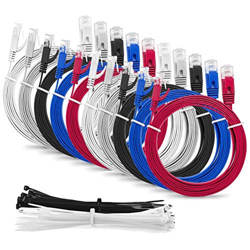 MutecPower Flachbandkabel 0.5m CAT6 RJ45 Ethernet Lan NetzwerkKabel Patchkabel flach - Mehrfarbige 10er Pack 0,5 meter + 15 Kabelbinder von MutecPower