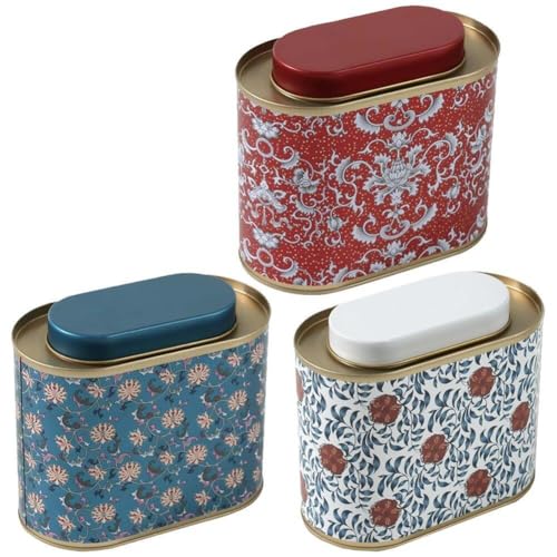 Muteitt 3 Stück Teedosen Für Losen Tee Deckel, Metallversiegelte Teedose, Ovale Blechdosen, Aufbewahrungsdosen Für Losen Tee, Organizer Für Kaffee, Süßigkeiten, Kräuter von Muteitt