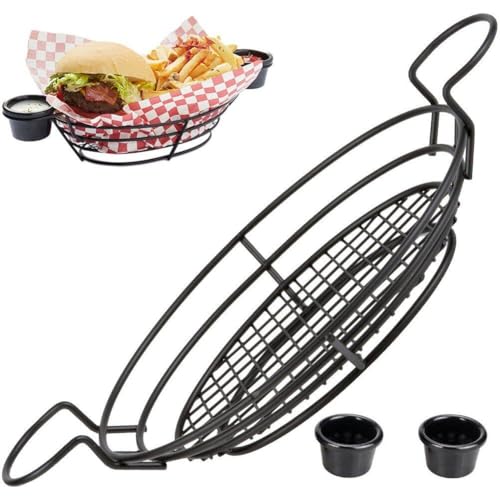 Ovaler Servierkorb Aus Eisen, Antihaftbeschichtet, Fast-Food-tablett, Netzkorb 2 Saucenbechern, Brot, Salat, Kuchen, Huhn, Snackständer Ovaler Servierkorb Aus Eisen, Antihaftbeschichtet, Fast-Food-tablett, Netzkorb 2 Saucenbechern, Brot, Salat, Kuchen, Huhn, Snackständer von Muteitt